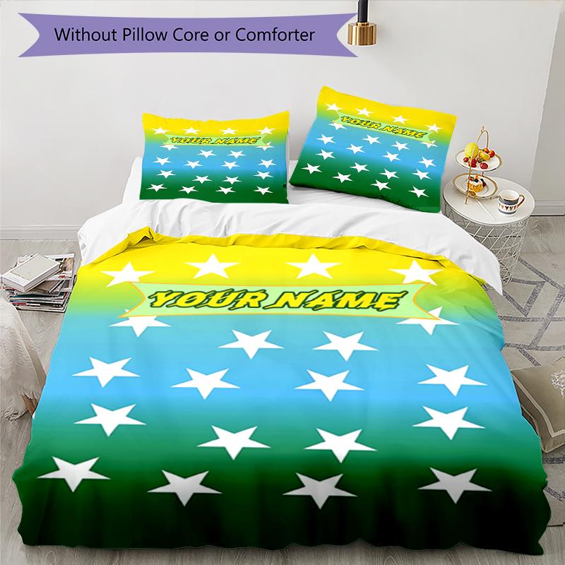 3PC Custom Name "Stars Name Background" Bedding Set Duvet Cover Closure Includes 1 Duvet Cover & 2 Pillowcases for Bedroom