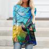 Plus Size Women Flying Bird Printed Comfy Long Sleeve Round Collar T-shirt Casual Baggy Mid Length Tee Tops For Christmas