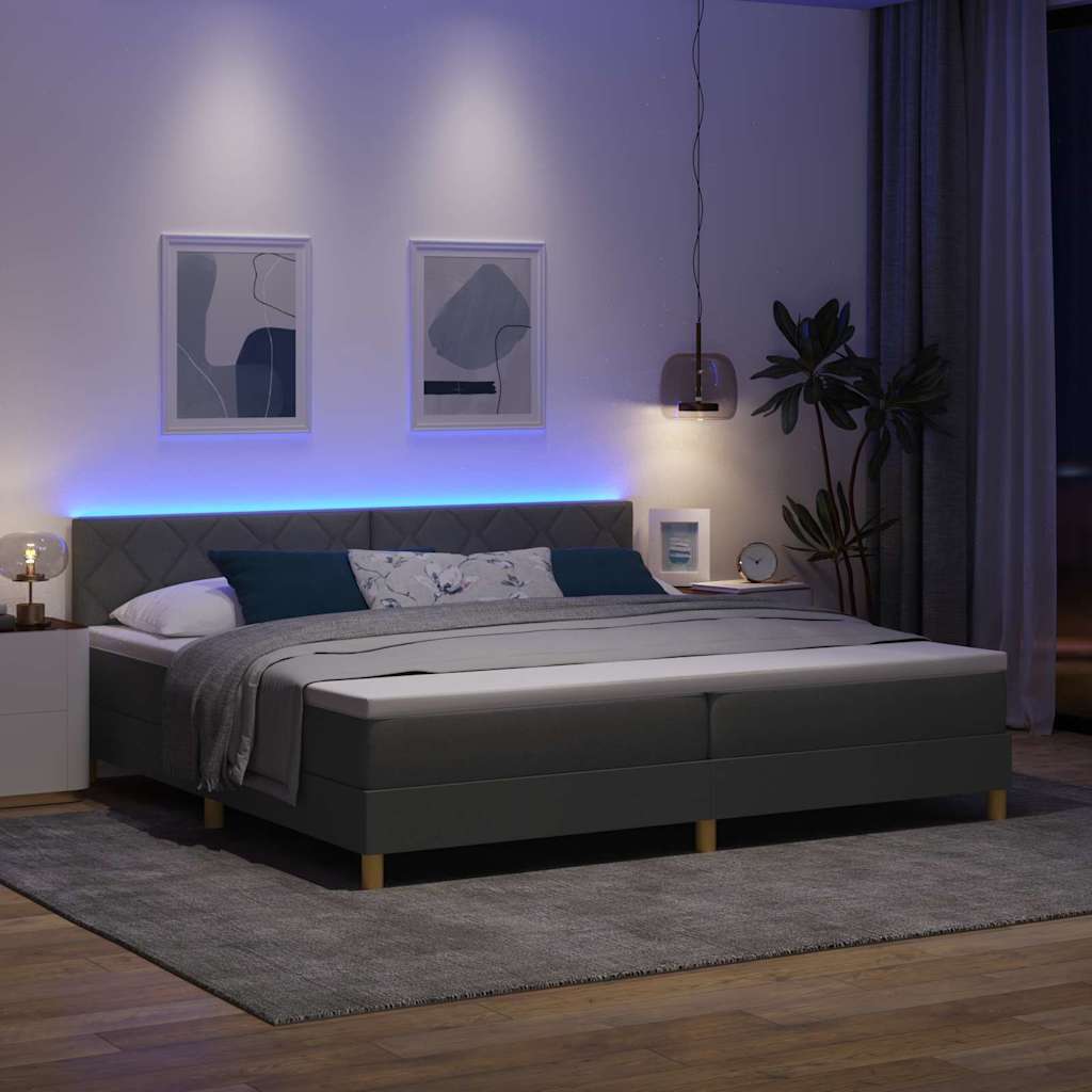 LED Boxspring Bed with Headboard Dark Gray 200 x 200 cm Fabric