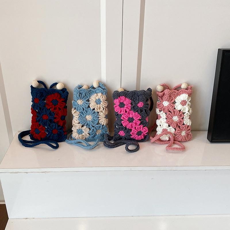 Handmade Crochet Floral Phone Bag, Cute Hollow Flower Crossbody Purse for Women, Knitted Small Shoulder Bag for Phone