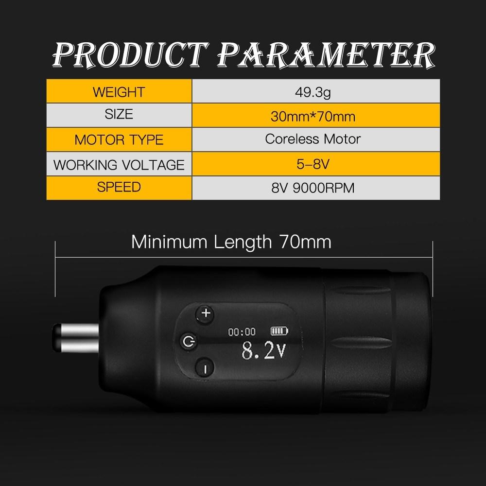 Легкая беспроводная тату-машинка Полный комплект, Регулируемая скорость вращения, Водонепроницаемый аккумуляторный набор ручек, Картриджные иглы для боди-арта, 1. DC Черный, 1 штука