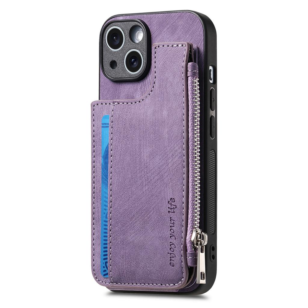 Чехол для iPhone 14 с молнией, держателем для карт, подставкой, кожа+ПК+ТПУ, чехол для телефона