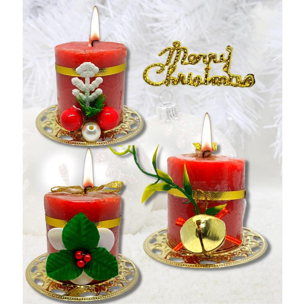 Рождественские свечи с декоративными элементами для Рождества, свечи с Сантой для украшения дома и офиса (Пакет из 3)
