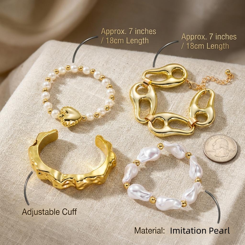 Exaggerated Baroque Imitation Pearl Beaded Bracelet for Women Vintage Gold Plated Opening Cuff Bangle Stackable Bracelet Jewelry