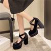 Fashion Platform Mary Janes Shoes Women Suede Luxury High Heel Lace Up Trend Lolita Shoes Elegant Chunky Party Pumps Zapatos De Mujer