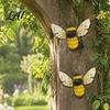 Garden Yard Art 2PCS 3D Metal Bee Wall Decor Iron Sculpture Hanging Insect Decor Ornament Weatherproof Outdoor for Patio Fence Wrought