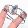 Natural Indian Moss Agate Gemstone 925 Sterling Silver Cuff Bangle Adj U1F23