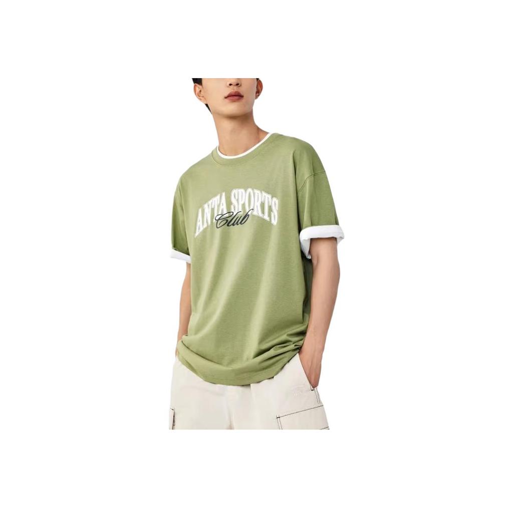 Anta Футболка Lifestyle Series Retro Casual свободного кроя с круглым вырезом и коротким рукавом, мужские топы серо-зеленого цвета 152438110-3