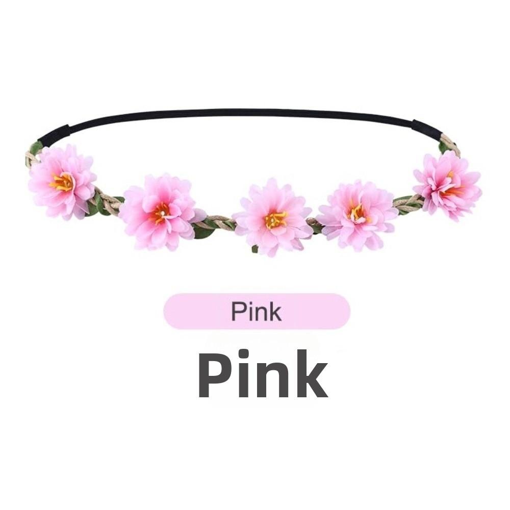 Hand Woven Floral Wreath Crown Adjustable Ribbon Bohemia Garland Headpiece for Photography Props