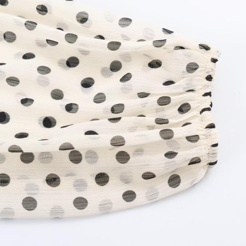 Женская мода: Повседневная свободная рубашка с длинным рукавом в горошек в европейском и американском стиле