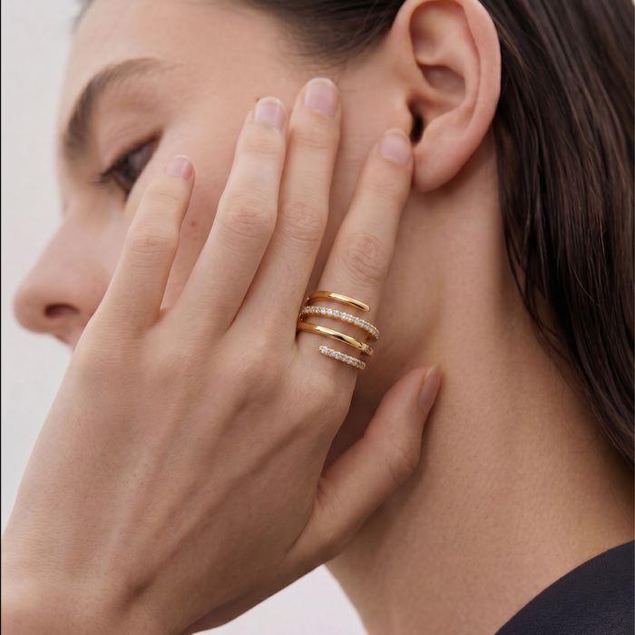 Bague - LUXENTER - Isda - Or jaune 18 carats - Alliage métallique brillant - Zircone 17 mm