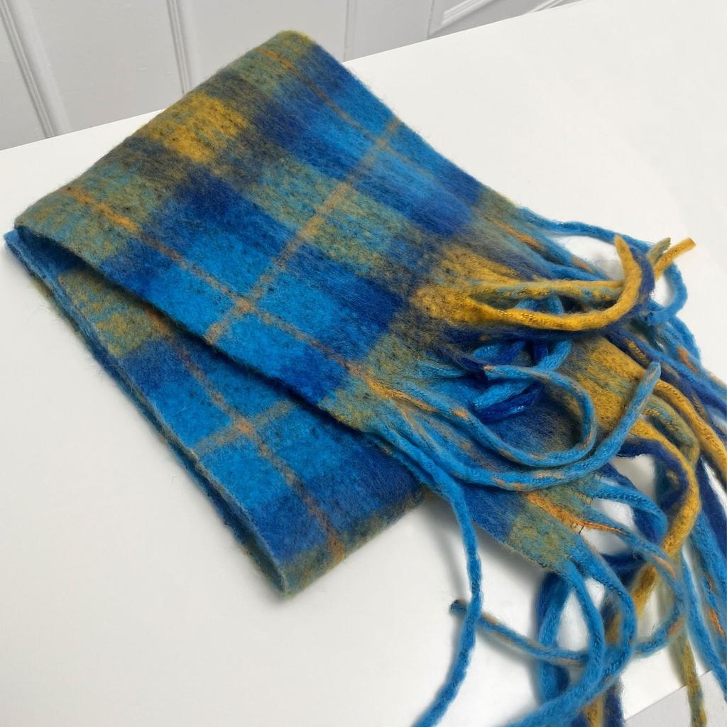 Autumn and Winter New Trend Warm Thickened Comfortable Contrasting Color Multi-color Plaid Fringed Scarf Scarf Women