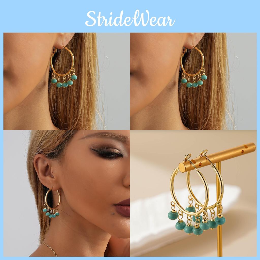 Медные серьги синего цвета с натуральными камнями Простые и элегантные серьги Круг