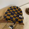 Chessboard Knitted Hat Women's Autumn and Winter Niche Big Head Circumference Wool Hat Showing Face Small Christmas Hat