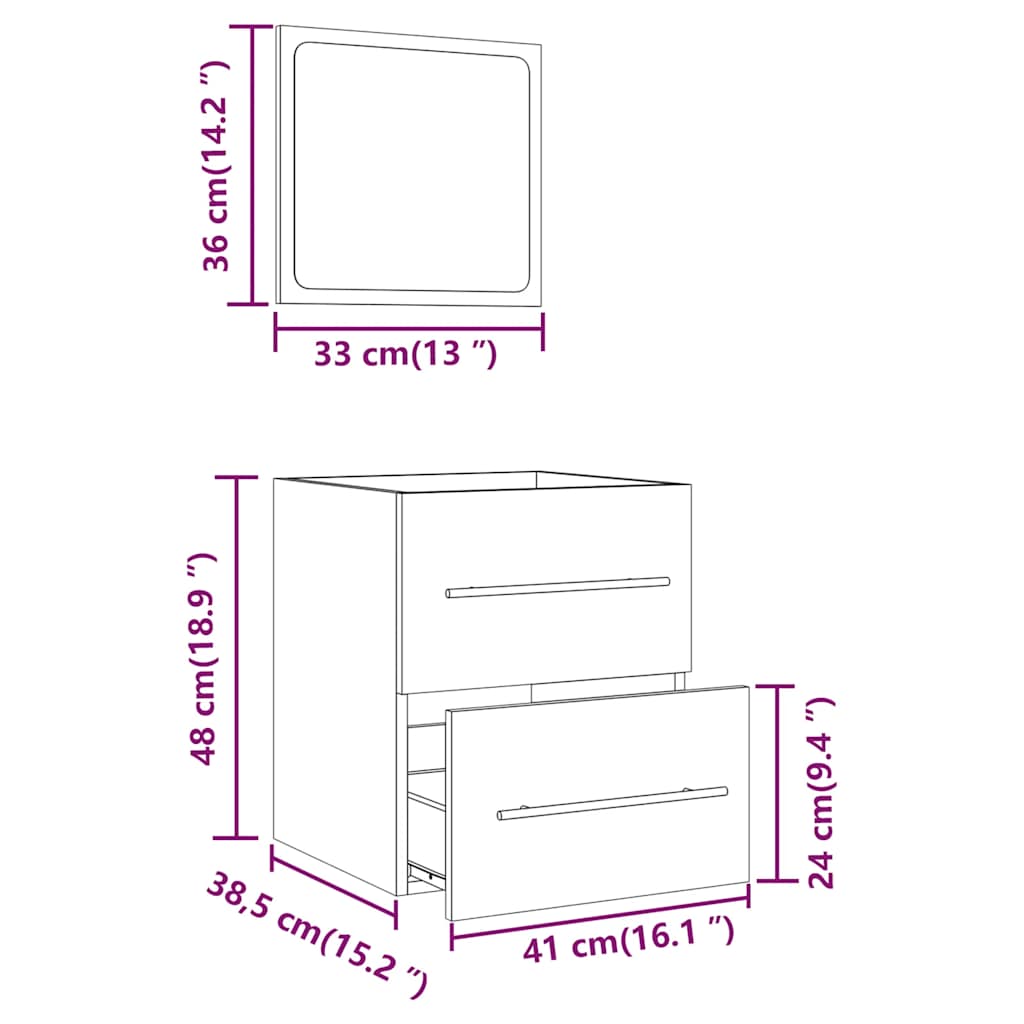 Bathroom Cabinet with Mirror Smoked Oak 41 x 38.5 x 48 cm