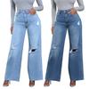 Women's Long Wide Leg Pants Loose Jeans High Waist Straight Pants