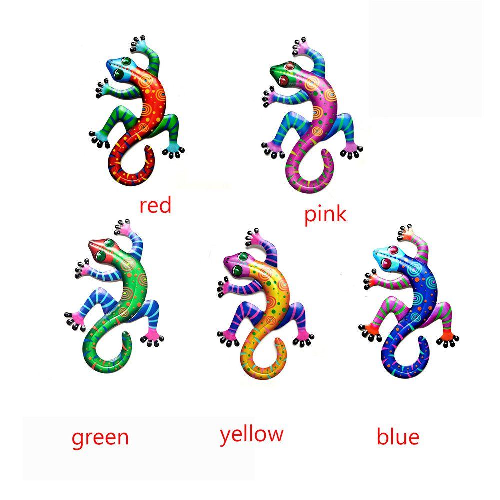 Iron Art Gecko Ornaments Wall Art Decoration Simulation Small Metal Gecko Lizard Sculptures Outdoor Home Garden Frnaments