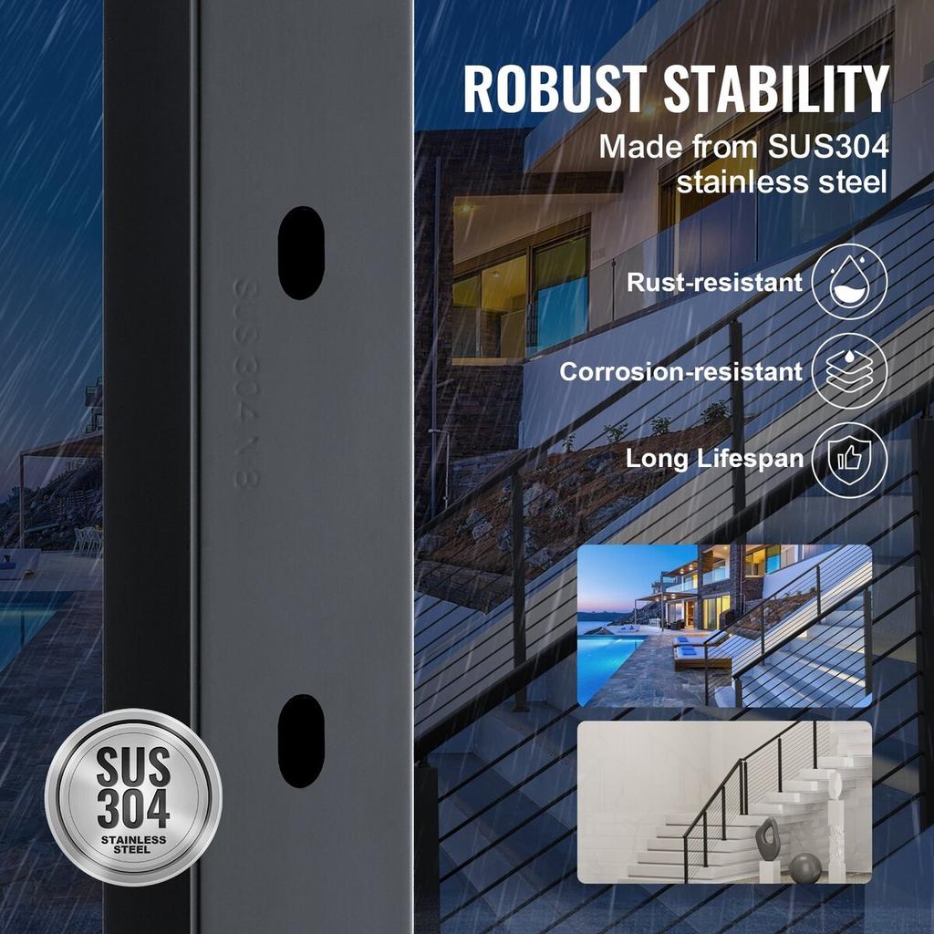 Cable Railing Post 36x1x2in 30° Angled Hole Stair Railing Post Black 1Pc