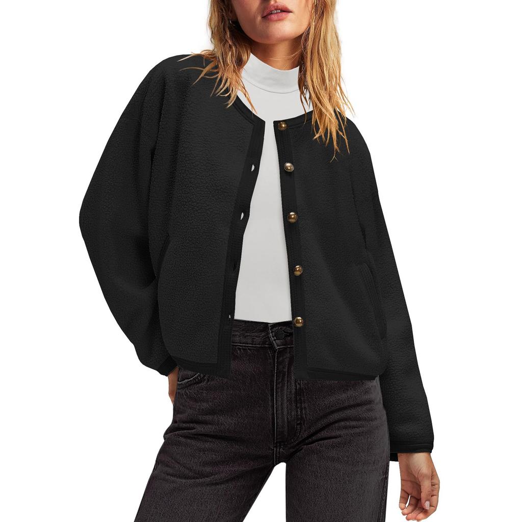 Женская флисовая куртка с пушистым верхом, повседневная, с длинным рукавом, теплая, зимняя, с карманами