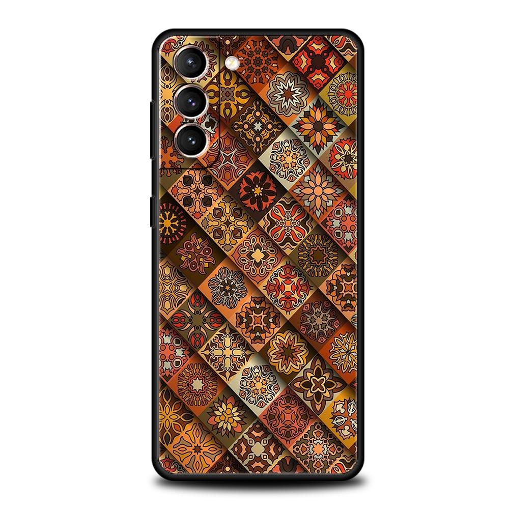 Мягкий ТПУ чехол для телефона Samsung Galaxy S25 S24 S23 S22 S21 Ultra S20 FE 5G S10 S10E Plus Мандала цветок тотем Черная крышка