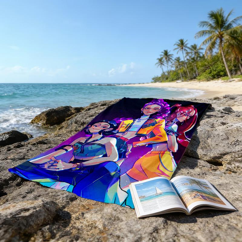 1pc KPop Demon Hunters14 Beach Towel, Beach and Seaside Swimming Pool Equipment, Fashion Pattern, Rectangular, Travel Essentials