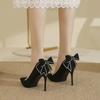 women sexy black high quality bow tie crystal stilett heel shoes zapatos de mujer lady classic comfort heel shoes zapatos ga683a