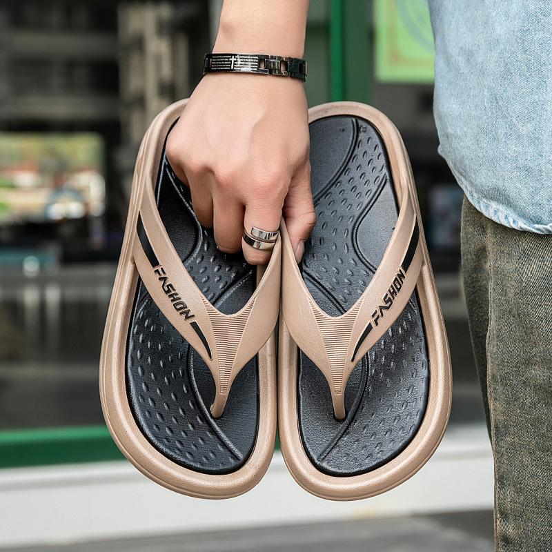 Двухцветные шлепанцы мужские летние новая марка пляжные спортивные и повседневные тапочки домашняя обувь с межпальцевой перегородкой сандалии