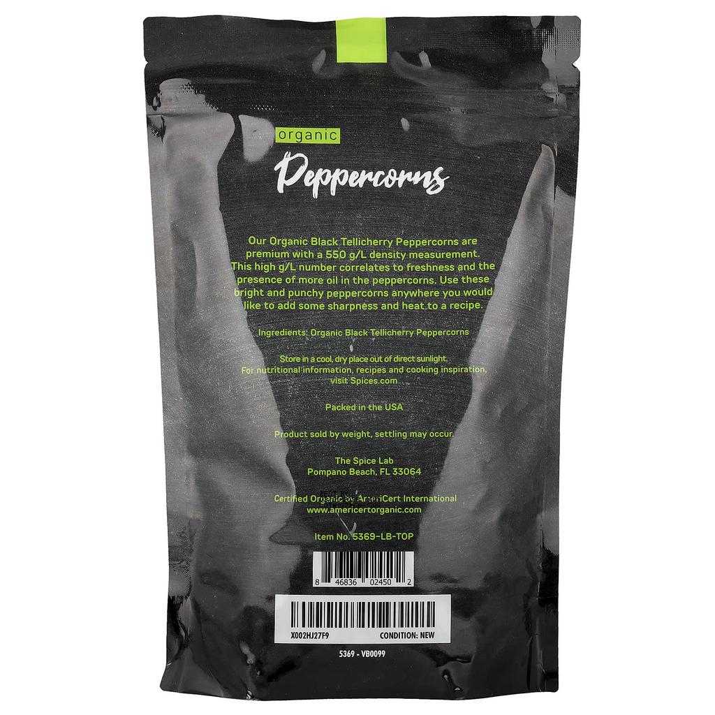 The Spice Lab, Organic Pantry, Organic Peppercorns, Whole Peppercorns, 16 oz (453 g)