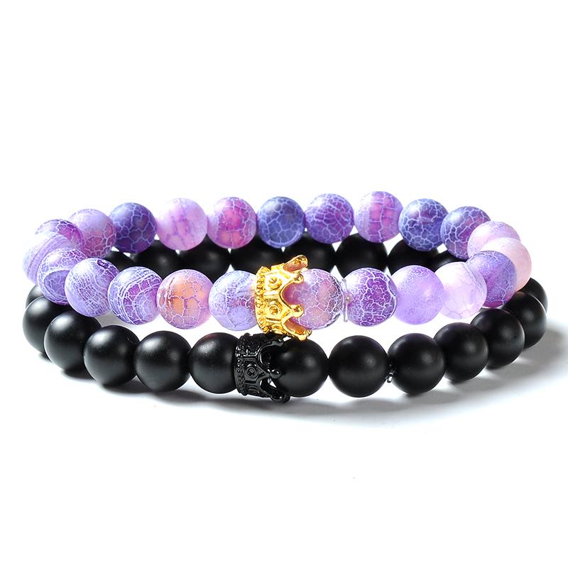 F131 2pcs Beautiful and Lovely Jewelry Alloy Crown Handmade Friendship Bracelet Gift Couples Inspirational Men Women