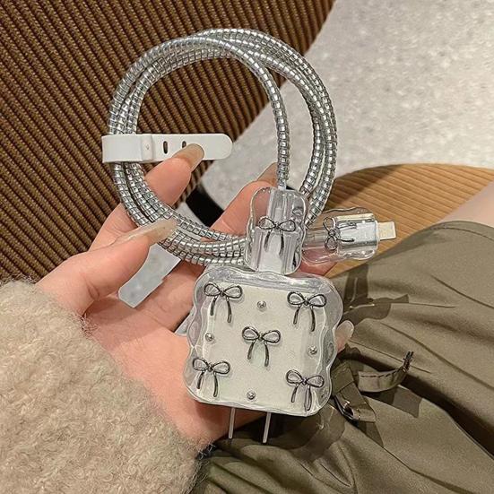 Защитный чехол для адаптера питания USB-C 20 Вт для iPhone, кабель для зарядки, 3D мультяшный бантик, защитная крышка для зарядного устройства, протектор шнура для зарядки