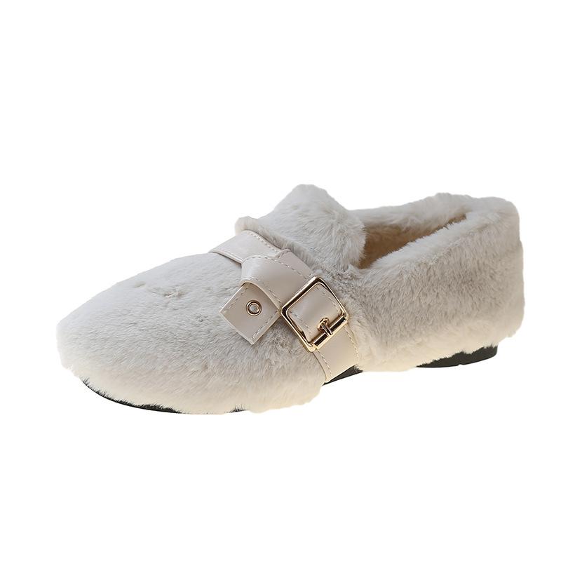 Женская хлопковая обувь 2024 года, зимняя новая корейская версия, удобная хлопковая обувь для отдыха на природе, с пряжкой на ремне, плюшевая, пушистая, теплая женская обувь
