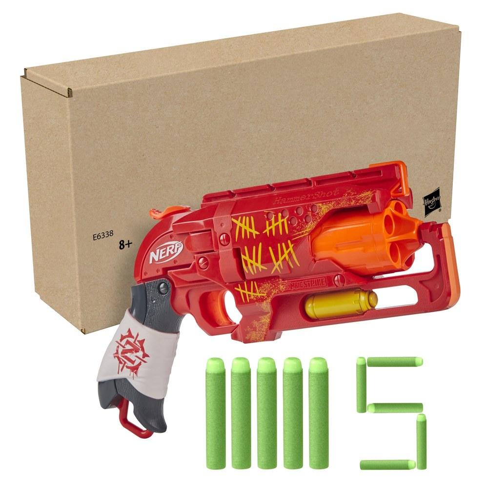 NERF Zombie Strike Hammer Shot Бластер Спусковой механизм-молоток 5 дротиков в комплекте Красный Эксклюзив Amazon