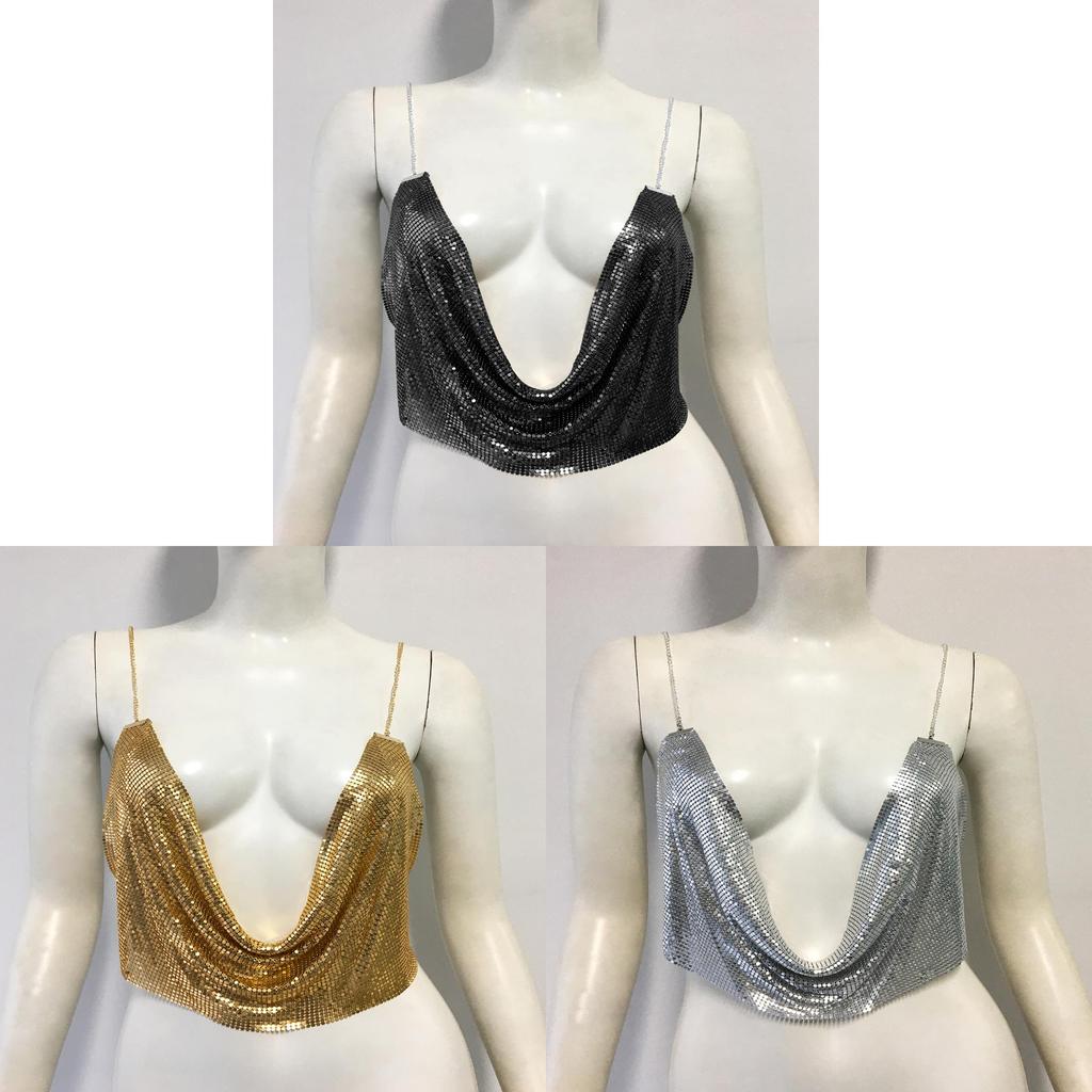 Metallic Sequin Sleeveless Crop Top For Nightclub Fashion Women Summer