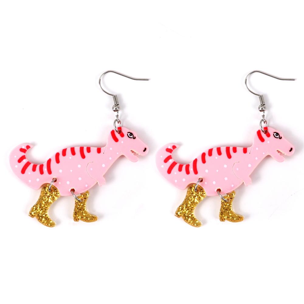 Cute Cartoon Dinosaur with Boots Acrylic Drop Earrings for Women Funny Tyrannosaurus In High Heels Dangle Earring 2026 Jewelry