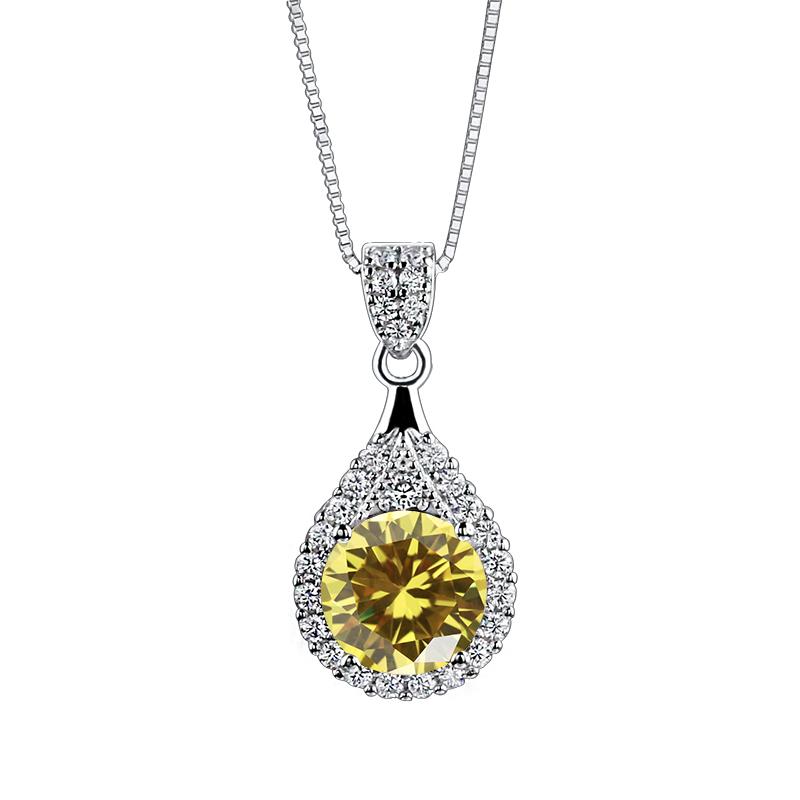 Real 1 Carat Moissanite Pendant Necklace For Women Water Drop S925 Sterling Silver Blue Green Pink Red Yellow Stone