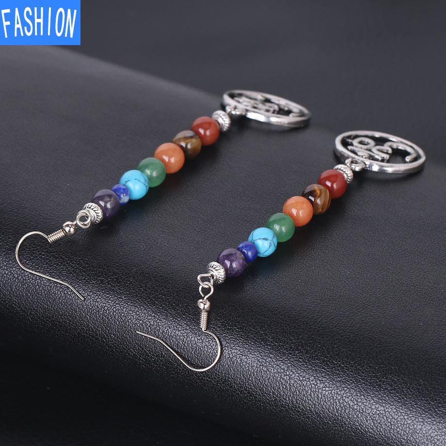 Ювелирные изделия для йоги, семи чакр, символ Ом Аум, ювелирные изделия для медитации, длинные женские серьги с натуральными кристаллами