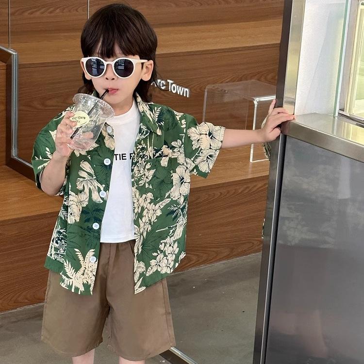 Boys Summer Short Sleeve Printed Shirt Stylish Vacation Top