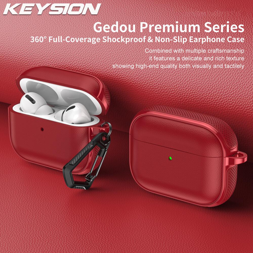 KEYSION Чехол для наушников AirPods Pro 3 2 Кожаная текстура Мягкий ТПУ Силикон С крючком Ударопрочный Чехол для наушников для AirPods 4