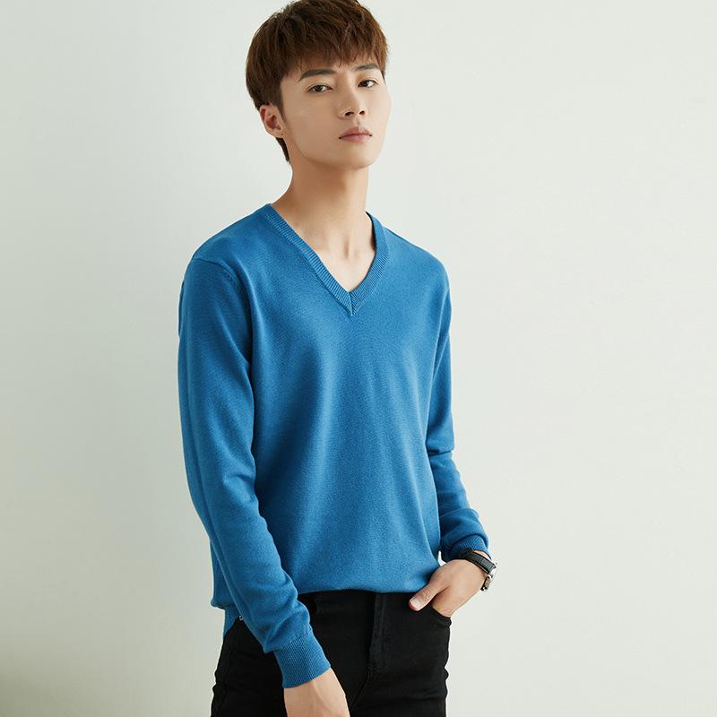 Осенне-зимний мужской вязаный свитер с V-образным и круглым вырезом, простой, в стиле «ветреный полевой», однотонный, деловой свитер.