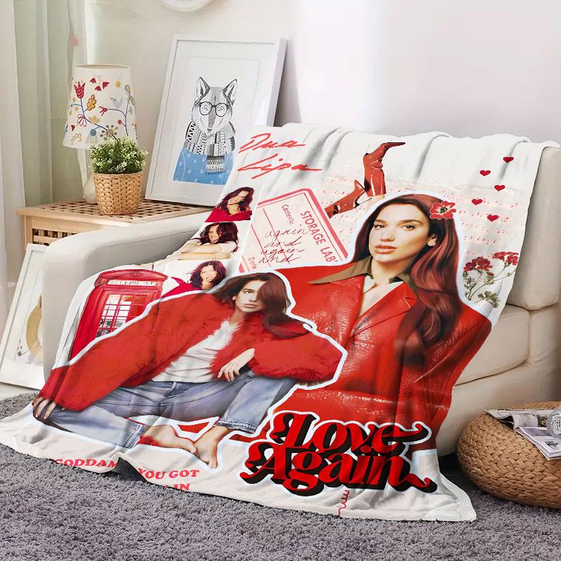 1Pc dualipa Print Flannel Blanket, High quality Comfortable for All Seasons, Warmth and Comfort, Perfect for Christmas Gifts