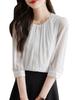 Shirt Blouse for Elegant Loose For Everyday Large Autumn [Lalapala] Women, Chiffon, Top, Fit, Plain, Slimming, Adult, Stylish, Elegant, Versatile, 3/4