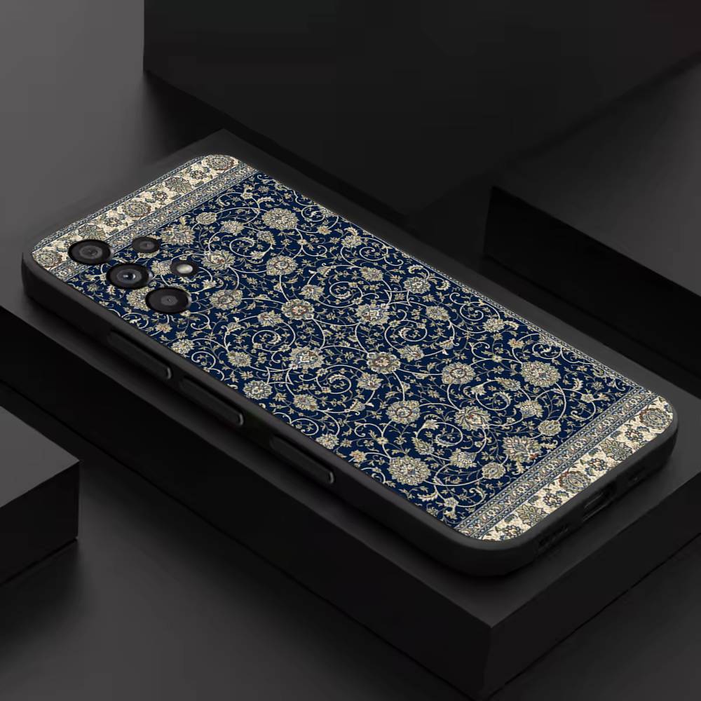 Персидский ковер Цветочный узор Для Samsung S 26,25,24,23,22,30,21,10,9,Ultra,Plus,Lite,FE,4,5G Черный Мягкий чехол Чехол для телефона