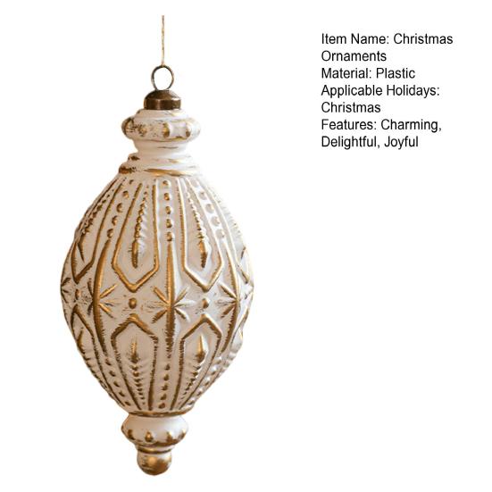 Christmas Ornaments White And Golden Vintage Ball Finial Christmas Tree Ornaments Shatterproof Plastic Farmhouse Hanging Decor
