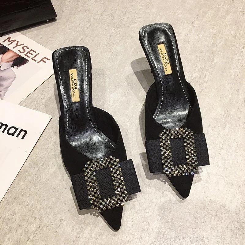 Модные женские туфли 2024 года с закрытым носком и бабочкой-узлом, женские тапочки, повседневные туфли на квадратном каблуке, мокасины, шлепанцы, средние, роскошные, с острым носком