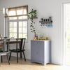 Side Storage Multi-use Sideboard Table Kitchen Floor Cabinet with Solid Wood Top, Adjustable Shelf, Drawer, Grey
