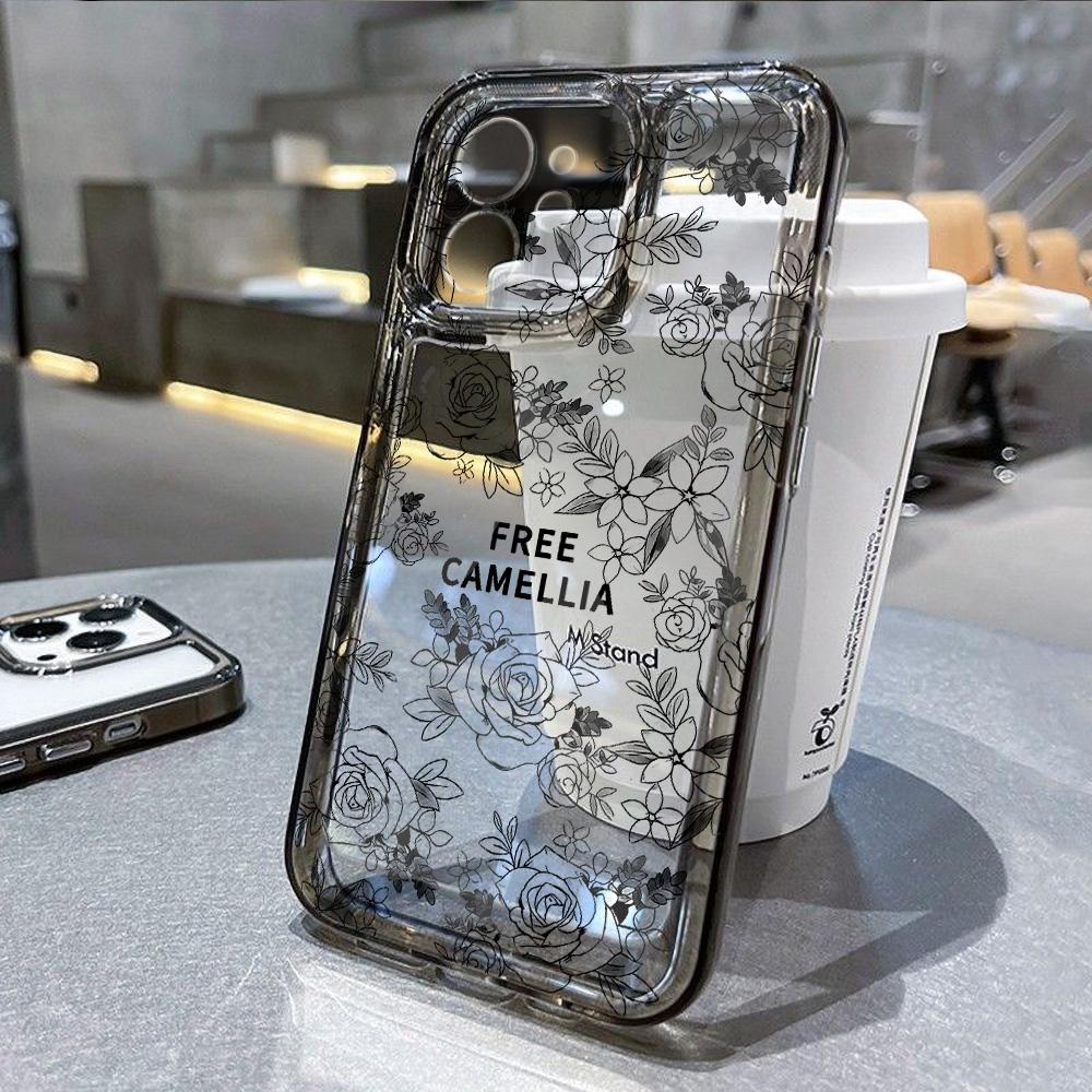 Черный цветочный чехол для телефона iPhone 15 14 11 12 13 Pro Max XS X XR 7 8 15 Plus SE роскошный противоударный бампер мягкий прозрачный чехол