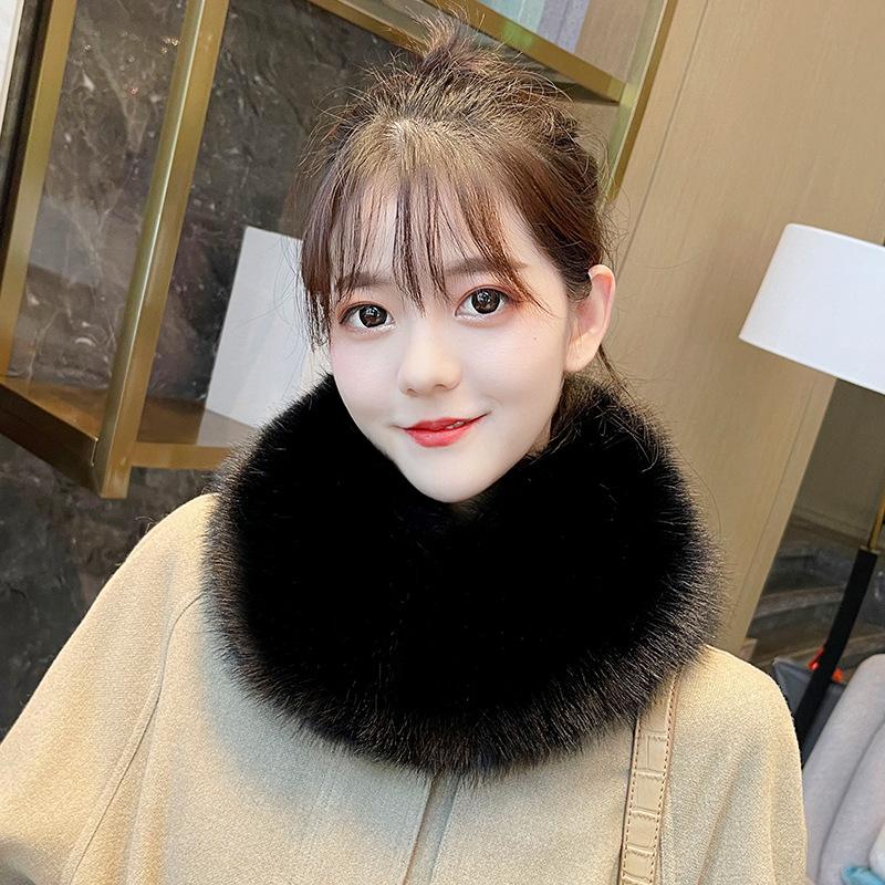 Зимний утолщенный искусственный мех лисьего меха для мужчин и женщин, универсальный хлопковый шарф для одежды, пальто с круглым вырезом, женский шарф
