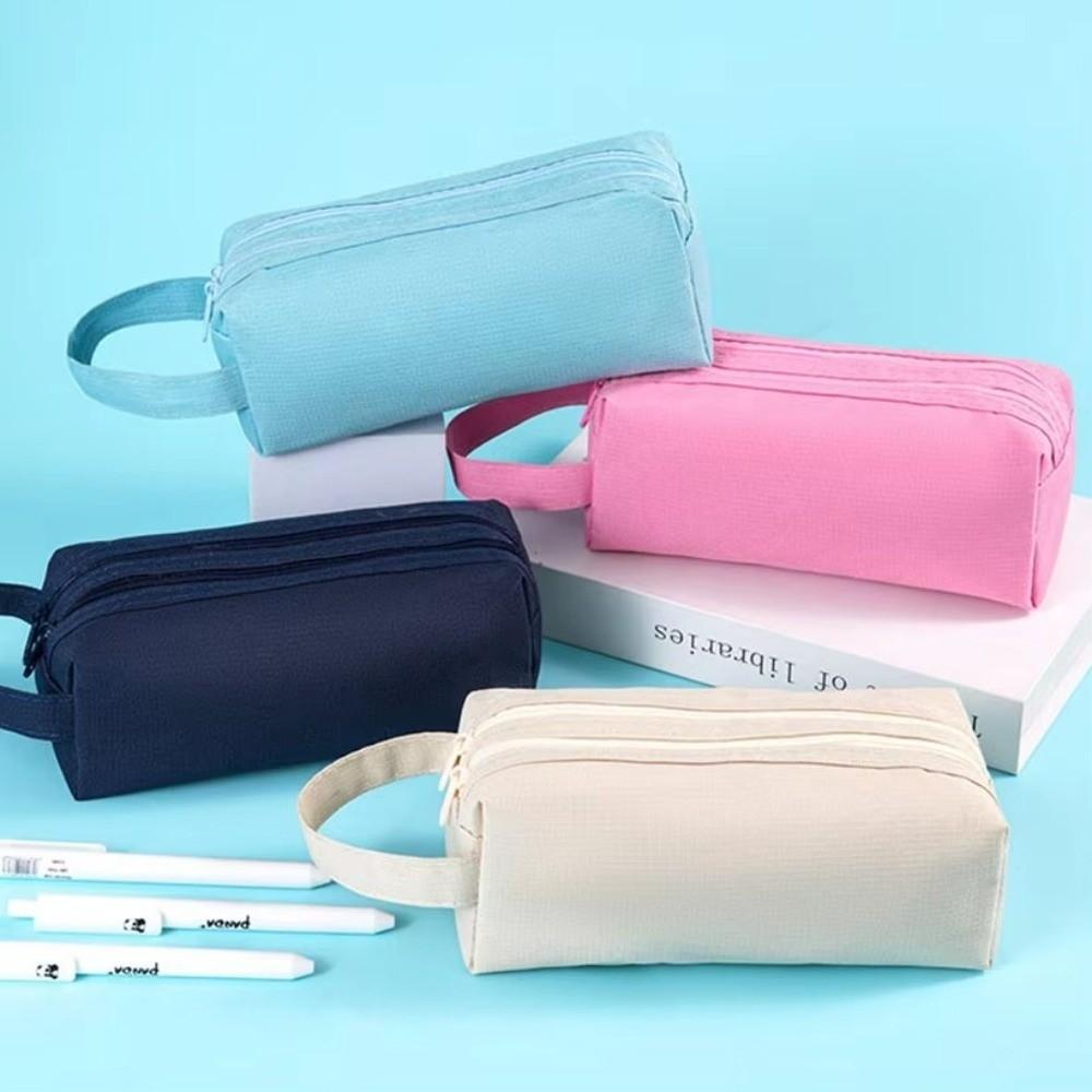 Double Zippers Pencil Pouch Waterproof Stationery Case Durable Pencil Case