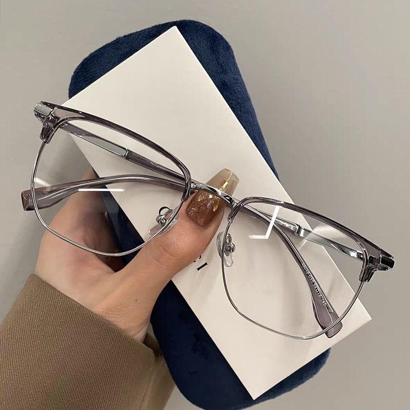 Half Frame Eyebrow Frame Anti-Blue Light Color-Changing Glasses Trendy Sven Frame Color-Changing Myopia Literary And Retro Glasses