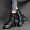 Autumn Winter Fleece-Lined Round Toe Leather Platform Ladies Mid Calf Shoes Chic and Elegant with Laces Women's Half High Boots